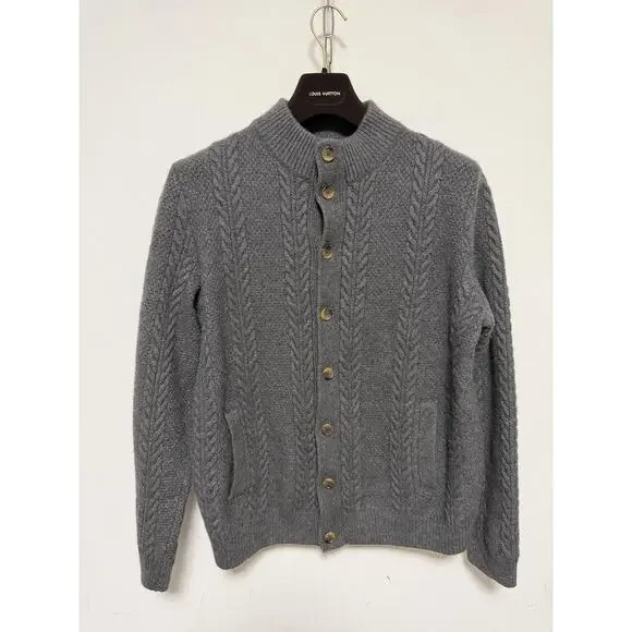 Jos A Bank Reserve Sweater Mens XL Gray Wool Button Front Elbow Patch Cardigan